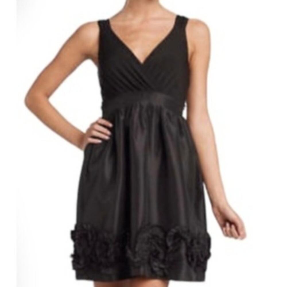 Max and Cleo Cocktail taffeta Ruffle Hem V Neck Black Whimsigoth Dress Size 8